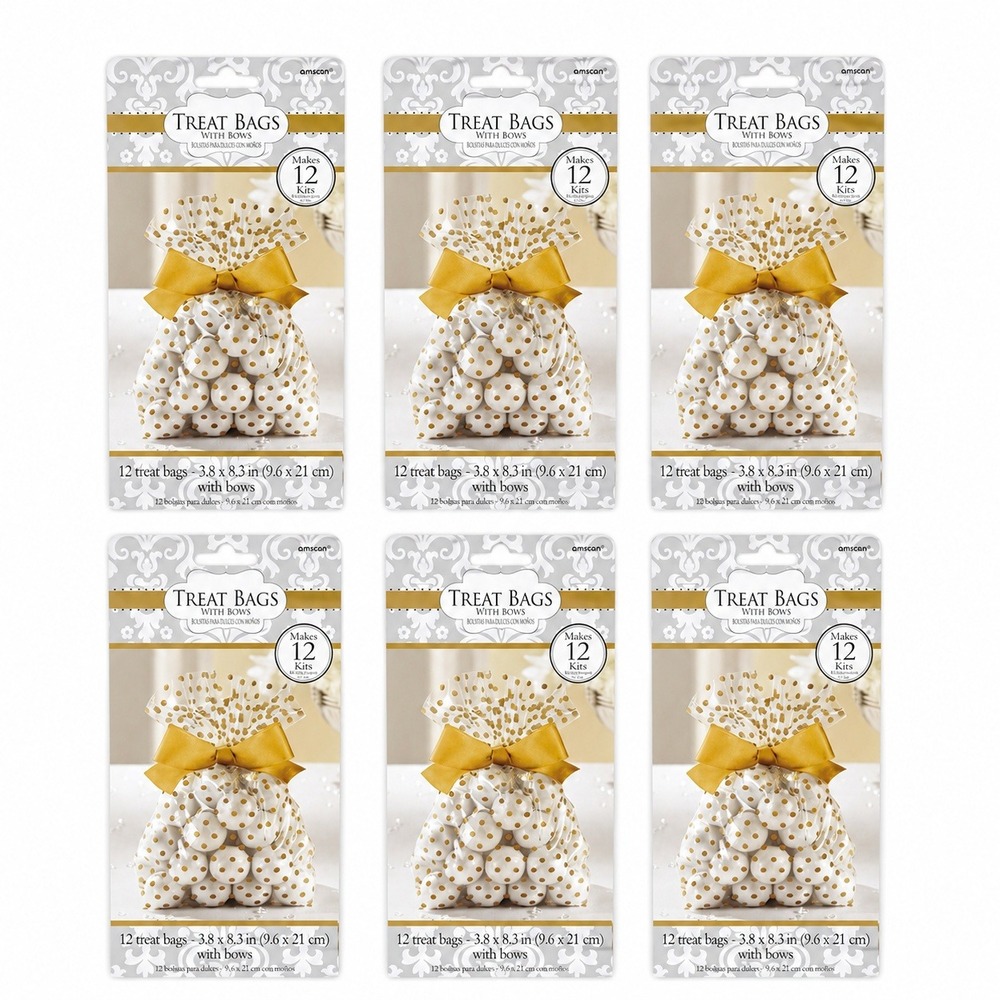 Treat Bags 6 Packs Gold Polka Dot with Bows 72ct Wedding Party Favor Kits Amscan